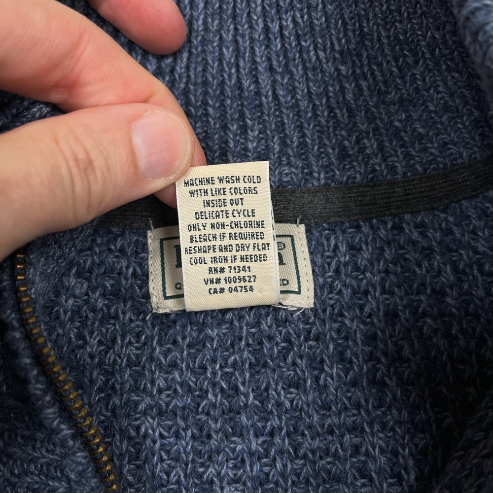 LL Bean Organic Cotton Waffle Sweater Mens XL Blue Fisherman 1/4 Zip Pullover - Picture 9 of 10